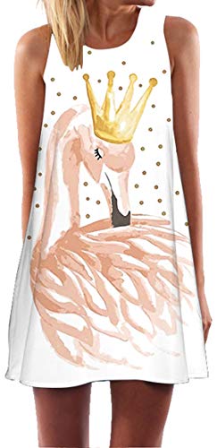 Ocean Plus Mujer Verano Flamenco Camisola Vestido De Playa Top Sin Mangas Trapecio O Corte En A Vestido Oeste (M (EU 36-38), Corona de Flamenco)