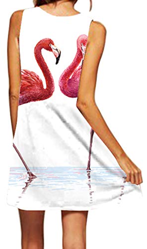 Ocean Plus Mujer Verano Flamenco Camisola Vestido De Playa Top Sin Mangas Trapecio O Corte En A Vestido Oeste (S (EU 34-36), Dos flamencos en el Agua 2)