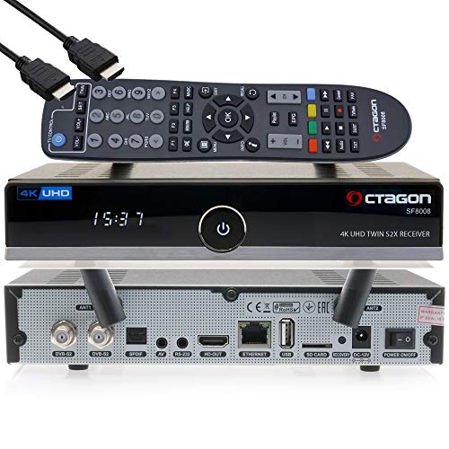 OCTAGON SF8008 4K UHD HDR Twin Sat - Receptor de disco duro (2 x DVB-S2X Multistream, E2 Linux, IPTV, Smart TV Box, Media Server, PVR con función de grabación, incluye cable HDMI y Dual WiFi) OCTAGON SF8008 4K UHD HDR Twin Sat - Receptor de disco duro (2 x DVB-S2X Multistream, E2 Linux, IPTV, Smart TV Box, Media Server, PVR con función de grabación, incluye cable HDMI y Dual WiFi)
