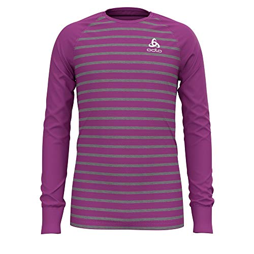 Odlo Camiseta Interior Unisex Infantil Bl Top Crew Neck L/S Active Warm Kids, Unisex niños, Camiseta, 10459, Morado Hyacinth - Gris Mezcla - Rayas, 140