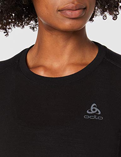 Odlo Suw Top Crew Neck L/S Natural 100% Merin Camiseta, Mujer, Black - Black, M
