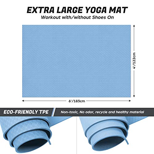 Odoland Esterilla de Yoga Grande 183 x 121 x 0.6 cm, Alfombrilla Deporte 6mm Grueso de Ecológico TPE, Antideslizante, Colchoneta de Pilates, Estiramientos, Gimnasia en Casa o en Gimnasio, Azul Agua