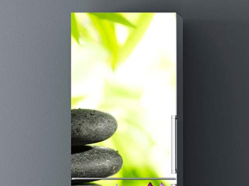 Oedim Vinilo para Frigorífico Piedras Negras y Flor de Loto Zen 185x60cm | Adhesivo Resistente y Económico | Pegatina Adhesiva Decorativa de Diseño Elegante