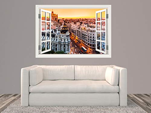 Oedim Vinilo Ventana Madrid Puesta de Sol | 200x140cm | Adhesivo Incluido | Decoracion Habitación | Pegatina Adhesiva Diseño Profesional