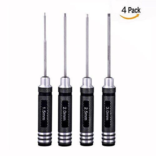 OFKPO 4PCS Destornillador Hexagonal Profesionales (1.5mm 2.0mm 2.5mm 3.0mm) para Helicóptero RC Transmisor del Coche,Negro