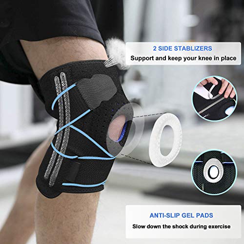 OFUN Rodilleras Deportivas, 2 Piezas Ajustable Rodillera Menisco y Ligamentos de Neopreno con Estabilizadores Laterales y Almohadillas de Rótula en Gel, Rodillera Ligamento para Deporte