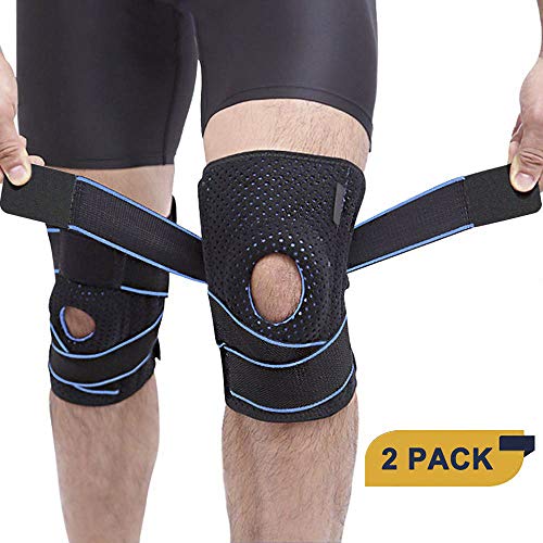 OFUN Rodilleras Deportivas, 2 Piezas Ajustable Rodillera Menisco y Ligamentos de Neopreno con Estabilizadores Laterales y Almohadillas de Rótula en Gel, Rodillera Ligamento para Deporte