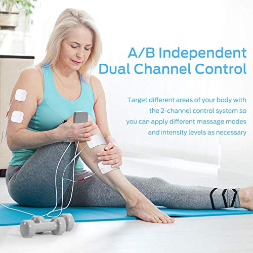 Ohuhu Electroestimulador Digital Masaje EMS TENS Portatil, 20 Modos 24 Pads 2 Canales Estimulador Muscular Recargable Masajeador Electro para Alivio del Dolor de Cervical Piernas Abdominal Espalda