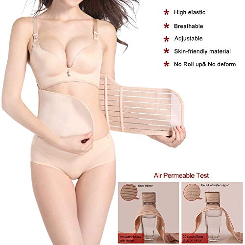 OKPOW 3 en 1 Faja Postparto, Recuperacion Postparto Banda de La Envoltura de Recuperación, Cinturón cómoda de Pelvis para Mujer,Beige