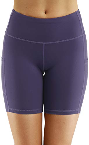 OLIPHEE Cintura Alta Shorts Deportivos de Yoga Pantalones Cortos Deportivos para Mujer con Bolsillos Laterales ZIL-1