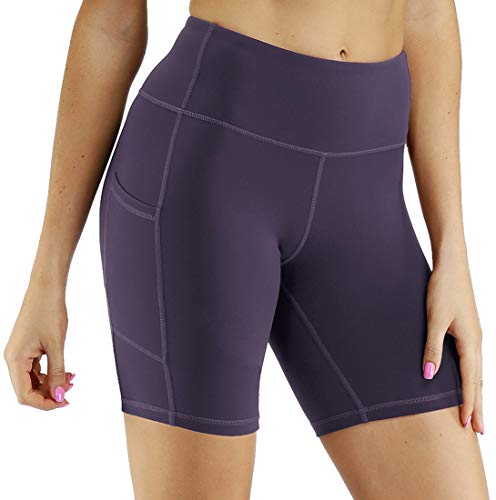 OLIPHEE Cintura Alta Shorts Deportivos de Yoga Pantalones Cortos Deportivos para Mujer con Bolsillos Laterales ZIL-1