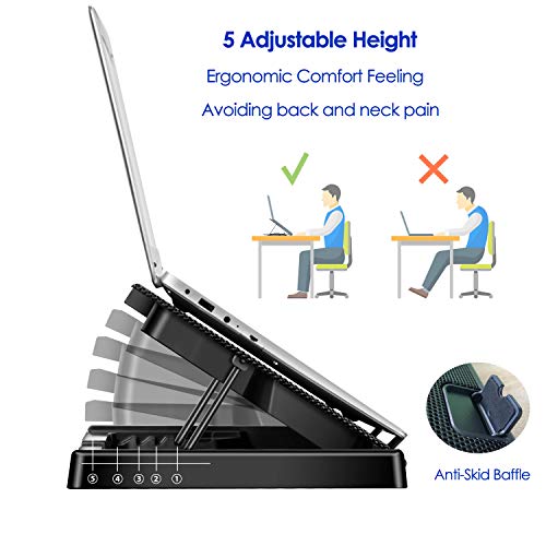 Olliwon Base de Refrigeración para Ordenador Portátil,5 Ventiladores Ultrasilenciosos con LED, Velocidad Ajustable, hasta 17.3 Pulgadas con 2 Puertos USB