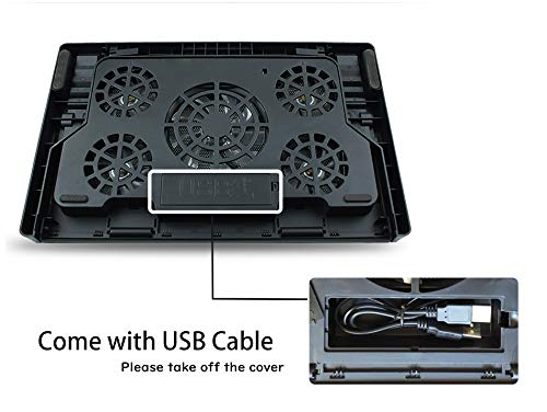 Olliwon Base de Refrigeración para Ordenador Portátil,5 Ventiladores Ultrasilenciosos con LED, Velocidad Ajustable, hasta 17.3 Pulgadas con 2 Puertos USB