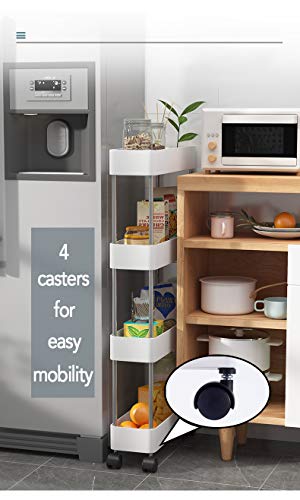 Olliwon Carritos Auxiliares para Cocina y Baño, 3 Alturas con Ruedas, Ideal como Almacenaje Adicional para Cocina, Vestíbulo, Dormitorio o Oficina - Blanco