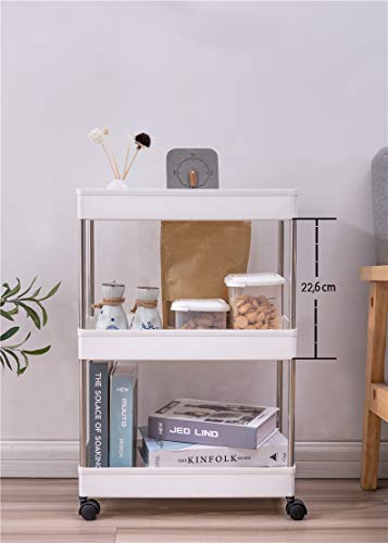 Olliwon Carritos Auxiliares para Cocina y Baño, 3 Alturas con Ruedas, Ideal como Almacenaje Adicional para Cocina, Vestíbulo, Dormitorio o Oficina - Blanco Olliwon Carritos Auxiliares para Cocina y Baño, 3 Alturas con Ruedas, Ideal como Almacenaje Adicional para Cocina, Vestíbulo, Dormitorio o Oficina - Blanco