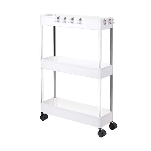 Olliwon Carritos Auxiliares para Cocina y Baño, 3 Alturas con Ruedas, Ideal como Almacenaje Adicional para Cocina, Vestíbulo, Dormitorio o Oficina - Blanco Olliwon Carritos Auxiliares para Cocina y Baño, 3 Alturas con Ruedas, Ideal como Almacenaje Adicional para Cocina, Vestíbulo, Dormitorio o Oficina - Blanco