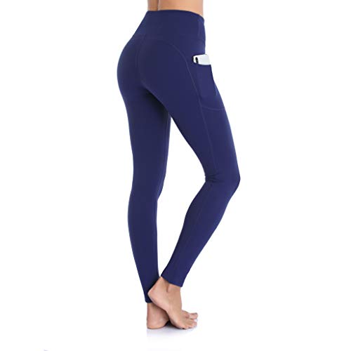 Ollrynns Leggins Deportivos Mujer Cintura Alta Pantalones Deportivos Mallas Leggings con Bolsillos para Running Training Fitness CA166 (Azul profundo, Medium)