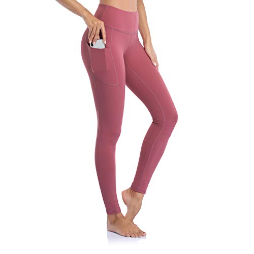 Ollrynns Leggins Deportivos Mujer Cintura Alta Pantalones Deportivos Mallas Leggings con Bolsillos para Running Training Fitness CA166 (Rosado, Medium)