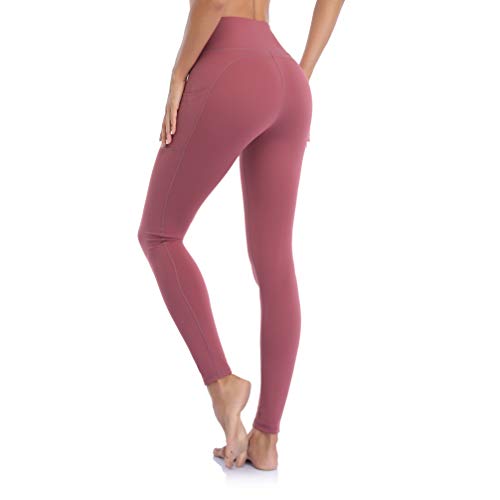 Ollrynns Leggins Deportivos Mujer Cintura Alta Pantalones Deportivos Mallas Leggings con Bolsillos para Running Training Fitness CA166 (Rosado, Medium)