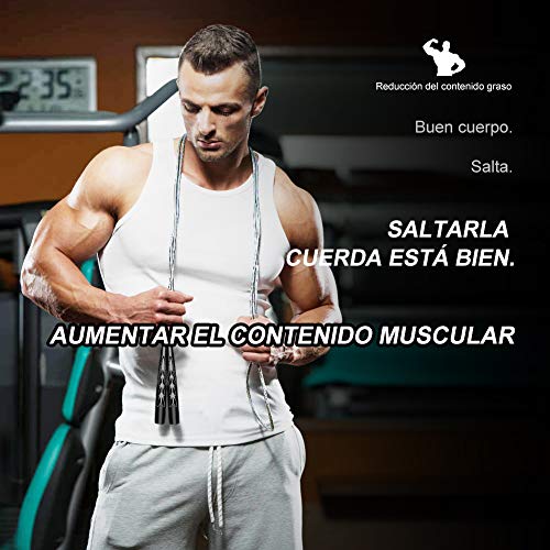 Olymstars Cuerda Saltar, Comba Crossfit para Mujer, Hombre y Niños, Comba Saltar con Ajustable y Ligero Diseño, Cuerda Saltar para Boxeo, Fitness, Pérdida de Grasa y demás, en Casa, Oficina o Gimnasio