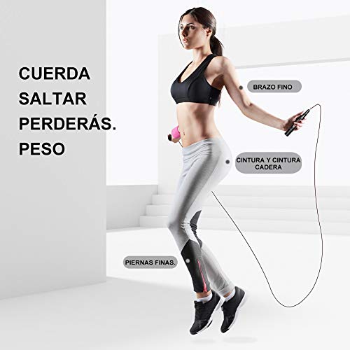 Olymstars Cuerda Saltar, Comba Crossfit para Mujer, Hombre y Niños, Comba Saltar con Ajustable y Ligero Diseño, Cuerda Saltar para Boxeo, Fitness, Pérdida de Grasa y demás, en Casa, Oficina o Gimnasio