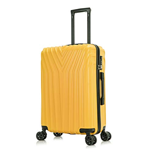 OM HOME Maleta De Viaje Mediana Equipaje De Viaje ABS+PC, Cerradura TSA Ligera Resistente (Yellow, 24 Inch 67CM)