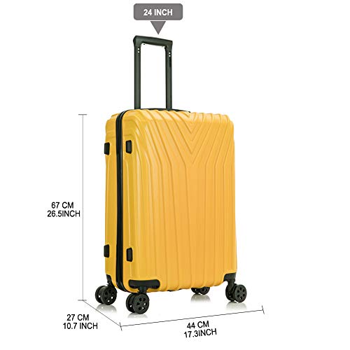 OM HOME Maleta De Viaje Mediana Equipaje De Viaje ABS+PC, Cerradura TSA Ligera Resistente (Yellow, 24 Inch 67CM)