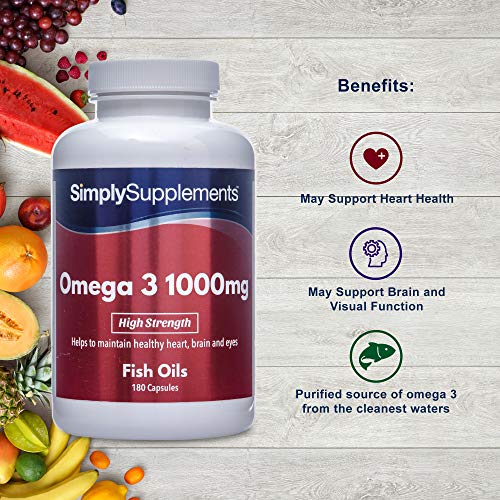 Omega 3 1000mg - ¡Bote para 4 meses! - 360 cápsulas - Con un alto contenido de DHA y EPA - SimplySupplements