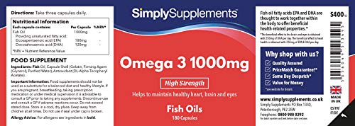 Omega 3 1000mg - ¡Bote para 4 meses! - 360 cápsulas - Con un alto contenido de DHA y EPA - SimplySupplements