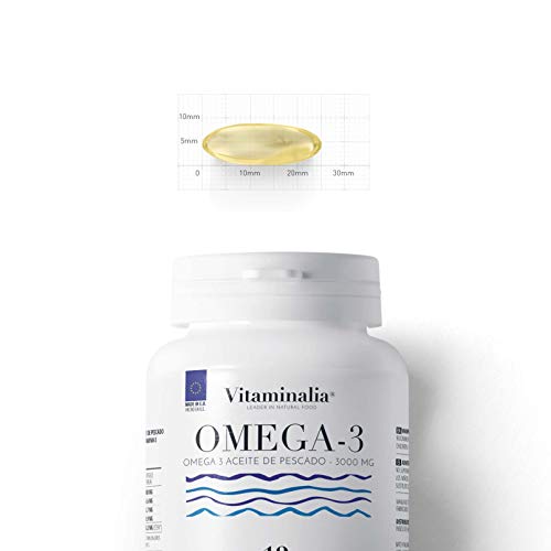 Omega 3 1000mg de Vitaminalia | Suministro Anual | Aceite de Pescado Omega 3 sin gluten | Ácidos Grasos Omega 3 18% EPA + 12% DHA | Sin OMG, Sin Lactosa | 365 Perlas