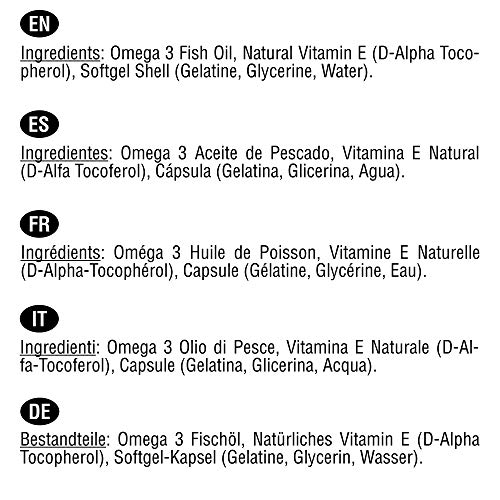 Omega 3 2000 mg | 200 cápsulas para más de 3 meses | Con 800 mg EPA, 400 mg DHA y Vitamina E Natural | El único con Aceite de Pescado Español que contribuye a la salud cardíaca, cerebral y ocular