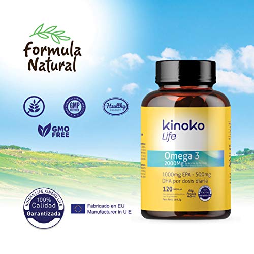 OMEGA 3 2000 mg | EPA 1000 mg| DHA 500 mg | 120 Cápsulas | Pescado Salvaje | Libre de Metales Pesados (Cadmio,Plomo y Mercurio) | Máxima Absorción | Pure Fish Oil | Para Colesterol,Vista y Corazón