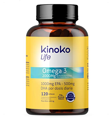 OMEGA 3 2000 mg | EPA 1000 mg| DHA 500 mg | 120 Cápsulas | Pescado Salvaje | Libre de Metales Pesados (Cadmio,Plomo y Mercurio) | Máxima Absorción | Pure Fish Oil | Para Colesterol,Vista y Corazón