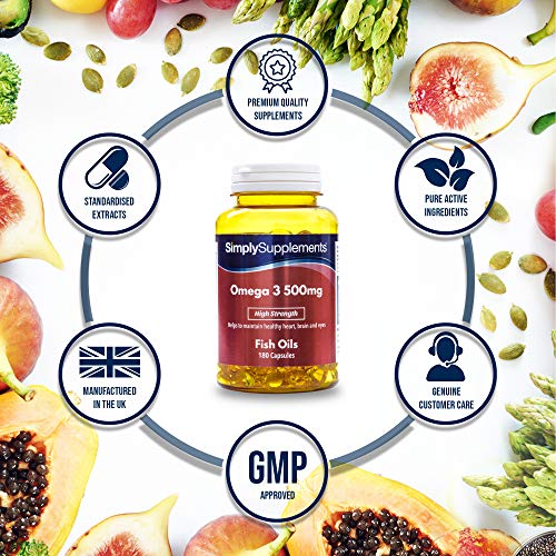 Omega 3 500mg - ¡Bote para 6 meses! -180 cápsulas - Con DHA y EPA - SimplySupplements Omega 3 500mg - ¡Bote para 6 meses! -180 cápsulas - Con DHA y EPA - SimplySupplements