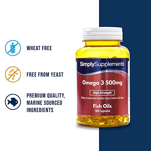 Omega 3 500mg - ¡Bote para 6 meses! -180 cápsulas - Con DHA y EPA - SimplySupplements