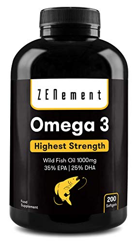 Omega-3 Aceite de Pescado Salvaje | 1000 mg x 200 Perlas | Máxima concentración: 35% EPA + 25% DHA | Favorece la salud cardiovascular, de las articulaciones, y la función cerebral | 100% Natural