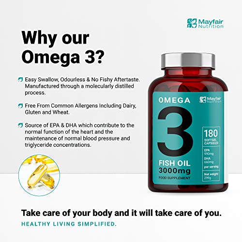 Omega 3 triple potencia con Aceite de Pescado| 3000mg, 990 EPA 660 DHA por porción | 180 Cápsulas Blandas Premium sin GMO y sin Glute | Hecho en UK por Iron Ore Health
