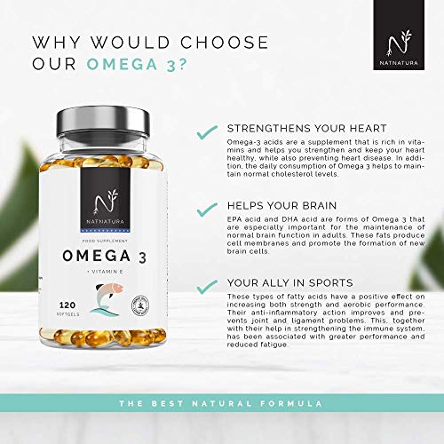 Omega 3+Vitamina E. Alta dosis de ácidos grasos Omega 3, 2000mg. Alta concentración de EPA–DHA. Efecto antiinflamatorio y antioxidante.Complemento alimenticio a base de aceite de pescado. 120 cápsulas Omega 3+Vitamina E. Alta dosis de ácidos grasos Omega 3, 2000mg. Alta concentración de EPA–DHA. Efecto antiinflamatorio y antioxidante.Complemento alimenticio a base de aceite de pescado. 120 cápsulas