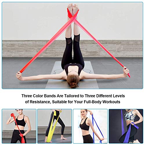 OMERIL Bandas Elasticas Fitness, 2M Cintas Elasticas con 3 Niveles de Resistencia, 3 Piezas Bandas de Resistencia para Yoga, Pilates, Crossfit, Estiramientos, Musculacion, Piernas, Brazos, Fuerza