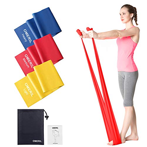 OMERIL Bandas Elasticas Fitness, Cintas Elasticas Fitness con 3 Niveles de Resistencia, 3 Piezas Banda Resistencia para Yoga, Pilates, Crossfit, Estiramientos, Entrenamiento de Fuerza, Mujer y Hombre