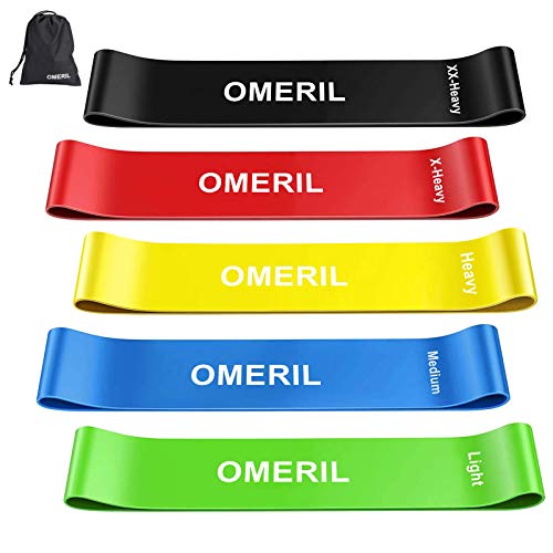 OMERIL Bandas Elasticas Musculacion, Cintas Elasticas Fitness y Musculación de Látex Natural, 5 Bandas de Resistencia para Glúteos, Piernas, Brazos, Yoga, Pilates, Crossfit, Estiramientos, Fuerza