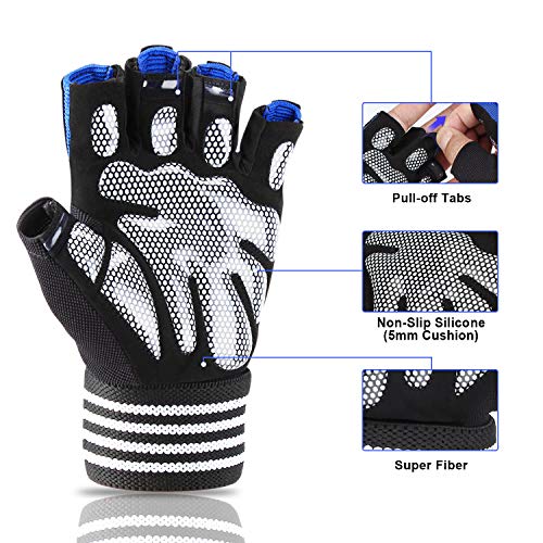 OMERIL Guantes Gimnasio para Hombre y Mujer, Gym Guantes Transpirable con Protección Completa de Muñeca y Palma, Antideslizante Guantes Crossfit para Levantamiento de Pesas, Musculación, Fitness - L