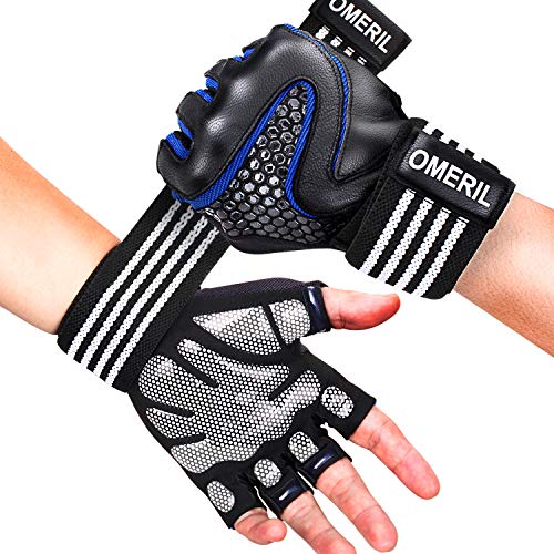 OMERIL Guantes Gimnasio para Hombres y Mujer, Gym Guantes Transpirable con Protección Completa de Muñeca y Palma, Antideslizante Guantes Crossfit para Levantamiento de Pesas, Musculación, Fitness - M