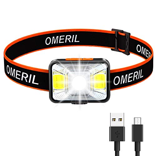 OMERIL Linterna Frontal LED USB Recargable, Linterna Cabeza Super brillante, 5 Modos de Blanco y Rojo Luz, IPX5 Impermeable Frontal LED para Correr, Acampar, Pescar, Ciclismo, Camping, Niños