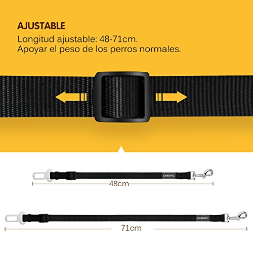 OMORC 2 Cinturón de Seguridad de Coche para Perros, Arnés del Cinturón de Nylon Ajustable Universal para trasportar Mascotas 2pcs/Pack Más Duradero【Versión Mejorada】