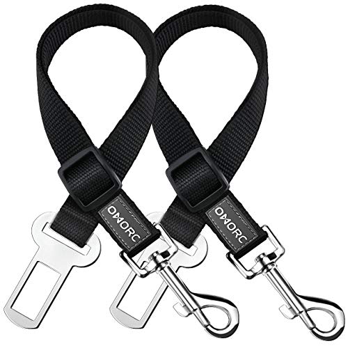 OMORC 2 Cinturón de Seguridad de Coche para Perros, Arnés del Cinturón de Nylon Ajustable Universal para trasportar Mascotas 2pcs/Pack Más Duradero【Versión Mejorada】