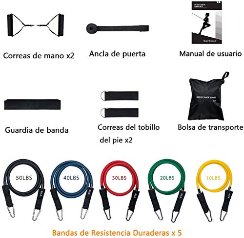 OMORC Bandas Elasticas Fitness Bandas de Resistencia, Cintas Elasticas Fitness con Ancla de Puerta, Ideal para Entrenamiento de Resistencia