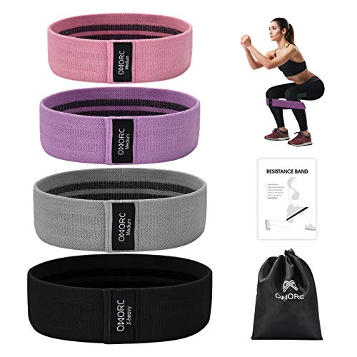 OMORC Bandas Elasticas Gluteos, Bandas Elasticas musculacion, Bandas de Resistencia de 4 Niveles, Cintas Elasticas Antideslizantes, para Cadera, Piernas, Brazos, Yoga, Pilates, Fitness, Crossfit