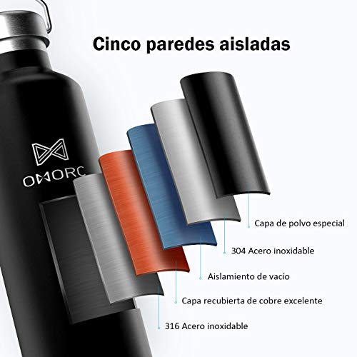 OMORC Botella Agua Acero Inoxidable, Aislada al Vacío de Doble Pared, Resistencia al Rayado, Funda Portátil al Gimnasio, Oficina, Ciclismo, Conserva Frío y Caliente Café, Fácil de Limpiar (1L Negro) OMORC Botella Agua Acero Inoxidable, Aislada al Vacío de Doble Pared, Resistencia al Rayado, Funda Portátil al Gimnasio, Oficina, Ciclismo, Conserva Frío y Caliente Café, Fácil de Limpiar (1L Negro)