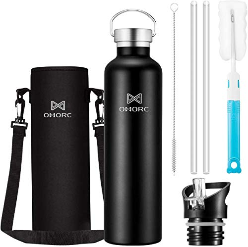 OMORC Botella Agua Acero Inoxidable, Aislada al Vacío de Doble Pared, Resistencia al Rayado, Funda Portátil al Gimnasio, Oficina, Ciclismo, Conserva Frío y Caliente Café, Fácil de Limpiar (1L Negro) OMORC Botella Agua Acero Inoxidable, Aislada al Vacío de Doble Pared, Resistencia al Rayado, Funda Portátil al Gimnasio, Oficina, Ciclismo, Conserva Frío y Caliente Café, Fácil de Limpiar (1L Negro)